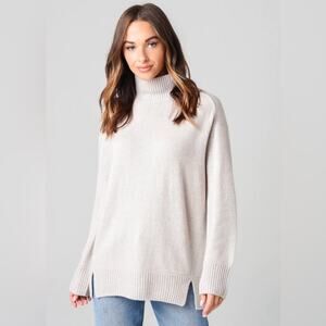 VINCE Double Slit Turtleneck Sweater In Biscuit Cream Size XL